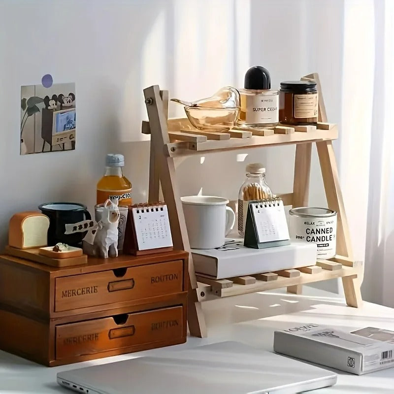 Wooden 2-Tiered Desk Storage