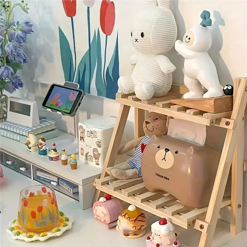 Wooden 2-Tiered Desk Storage
