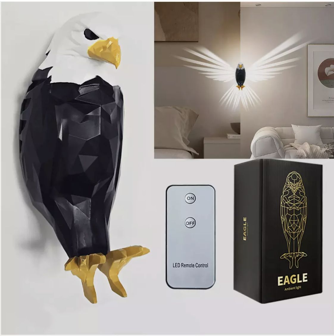 🦅 3D Eagle Wall Lamp – Majestic Home Décor