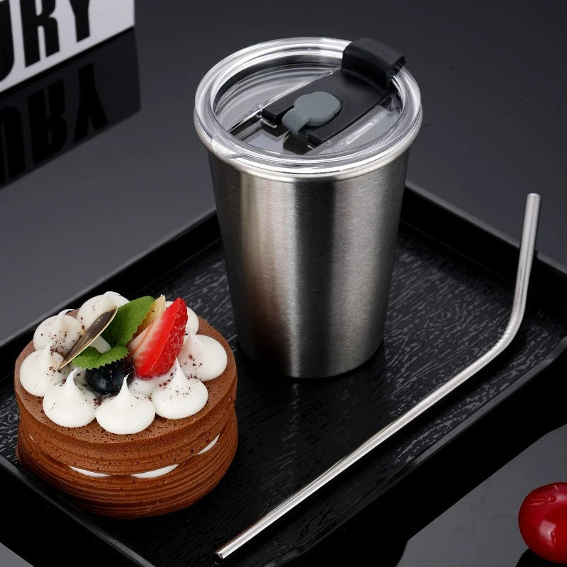 Stainless Steel Mugs With Lids & Straw