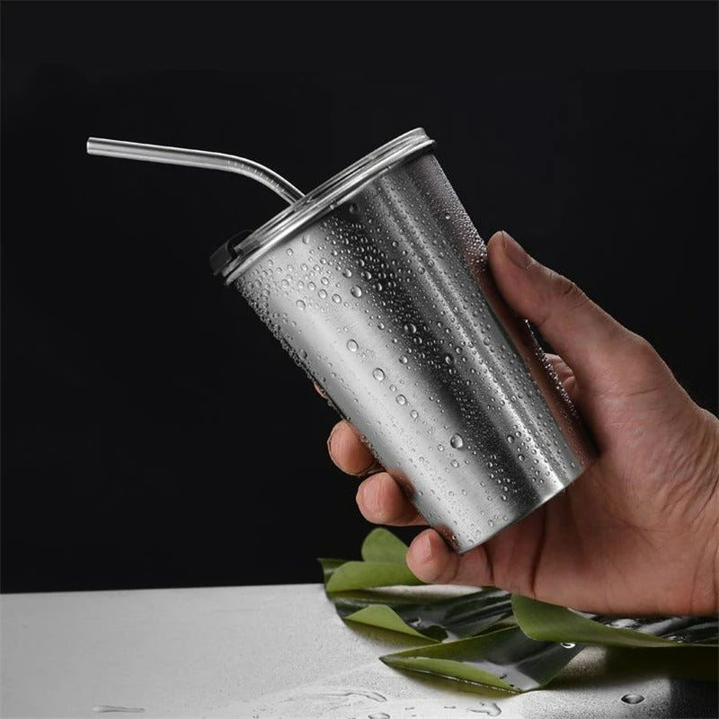 Stainless Steel Mugs With Lids & Straw